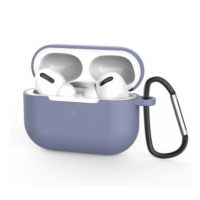 Silikónové púzdro pre Airpods Pro s karabínou - Sivo modrá