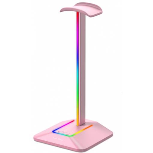 Foto - Podsvietený RGB stojan na slúchadlá s portami USB - Ružový