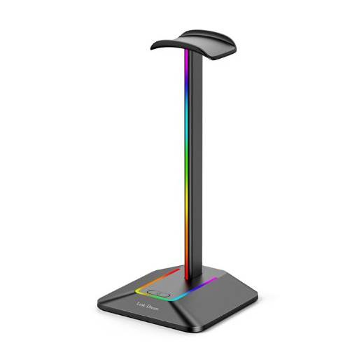 Foto - Podsvietený RGB stojan na slúchadlá s portami USB - Čierný