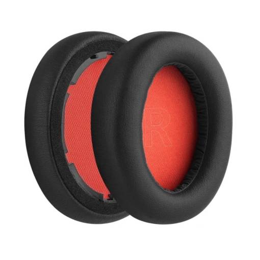 Foto - Náhradné náušníky pre slúchadlá Anker Soundcore Life Q10 - Čierne s červeným vnútrom, kožené