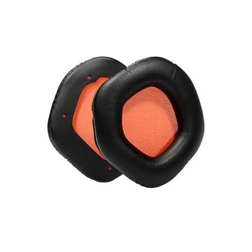Foto - Náhradné náušníky pre slúchadlá Asus Rog Strix Wireless, Strix 7.1, Strix 2.0, Strix PRO, Strix DSP - Čierne s oranžovým vnútrom, kožené