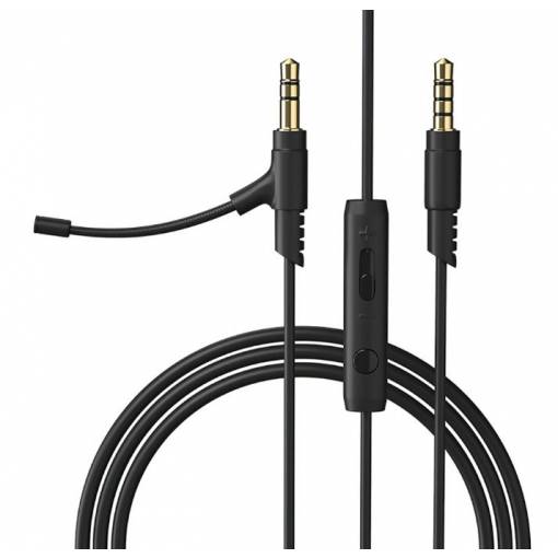 Foto - Audio kábel pre slúchadlá Sony MDR-10RBT, 10RNC, 10R, 1R, 1RMK2 a 1AM2 - Čierny, silikónový s mikrofónom